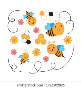 Bee design collection. Honeycomb and honey, yellow pattern banner. Vector