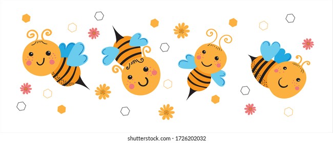 Bee design collection. Honeycomb and honey, yellow pattern banner. Vector