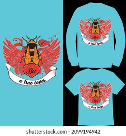 Bee. Design idea for t-shirt print in vintage monochrome style. Design element for poster, card, banner. Vector illustration.