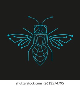 bee design illustration with line art technology style. suitable for logo design elements