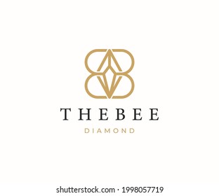 El vector del logotipo del logotipo del logotipo de la letra de lujo de oro de Bee Diamond