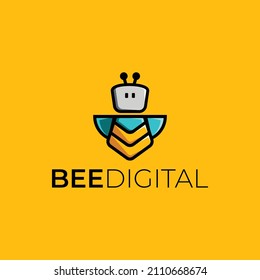 Bee Digital Robot Mascot Logo