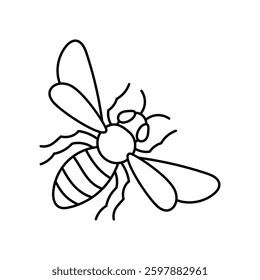 Bee doodle line icon with white background vector stock illustration