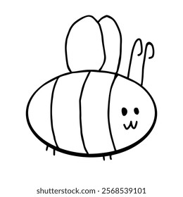 Bee in doodle style isolated on white background. Signature Icon. Vector outline illustration. Can be used as icon or symbol. Decor element. Hand drawn black sketch.