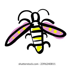 bee in doodle style in vector.flying insect in flat style.object for logo icon sticker