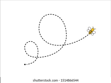 bee  dotted route hand drawn vector