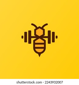 Bee with dumbbell for beekeeping identity, creative space logo.