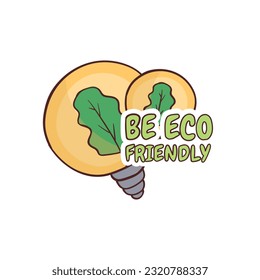 Bienen umweltfreundliche Schrift und Glühbirne mit grünem Salat innen. Vektorgrafik für die Kampagne "Erde und Umwelt"