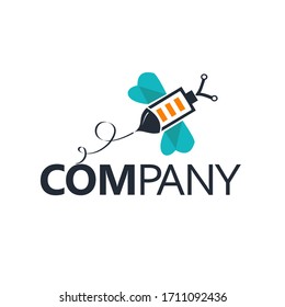 bee  electric battery logo vector