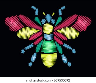 Bee embroidery design vector illustration.