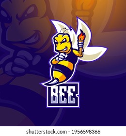 Bee e-Sport Mascot Logo Design Illustration Vector