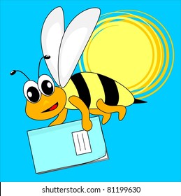 bee and exercise book, vector illustration, flying wasp