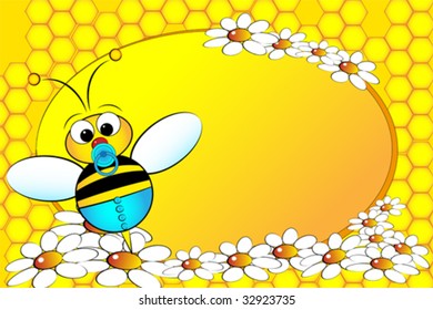 Bee Family:  baby boy with flowers. Kids illustration