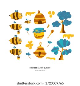 Bee family handdrawn vector clipart