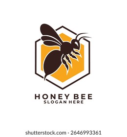 Bee Farm logo design template. Bee animal and Hexagonal Honey comb logo design vector