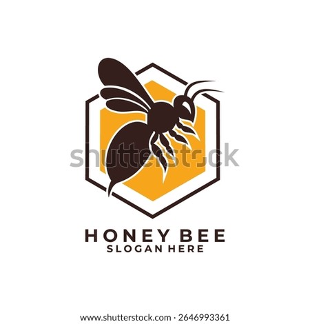 Bee Farm logo design template. Bee animal and Hexagonal Honey comb logo design vector