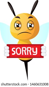Bee feeling sorry, illustration, vector on white background.