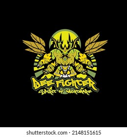 Bee Fighter Logo Illustration Design For Sukajan Is Mean Japan Traditional Cloth Or T-shirt With Digital Hand Drawn Embroidery Men T-shirts Summer Casual Short Sleeve Hip Hop T Shirt Streetwear