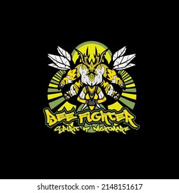 bee fighter logo illustration design for sukajan is mean japan traditional cloth or t-shirt with digital hand drawn Embroidery Men T-shirts Summer Casual Short Sleeve Hip Hop T Shirt Streetwear