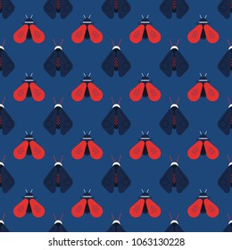 Bee and firefly seamless pattern. Horizontal orderly design for background.