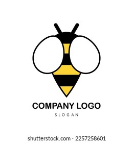Logo de color plano de abeja aislado en fondo blanco. Diseño para la producción de miel. Ilustración, objeto para el logotipo