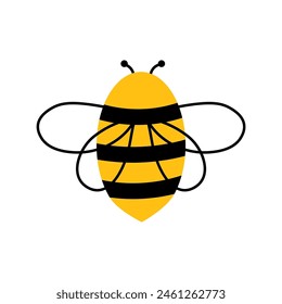 Abeja Vector plano dibujado a mano ilustración. Clip de arte aislado sobre fondo blanco. Colores brillantes, estilo infantil.