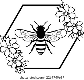 Bee floral frame, bee quote, hand drawn lettering for cute print. Positive quotes isolated on white background. Happy slogan for tshirt. Vector illustration bumble, leaves. Typography poster