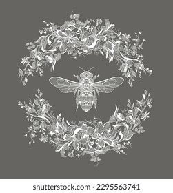 bee in a floral lace frame. vector illustration