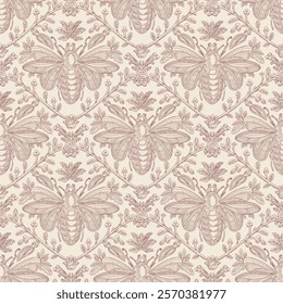 Bee and Floral Seamless Pattern: Elegant Vector Illustration for Fabrics, Wallpapers, and Packaging Design