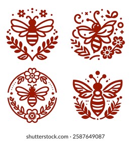 Bee floral vector logo simple