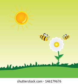 bee with flower art vector illustration