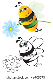 Bee with flower. Color and contour