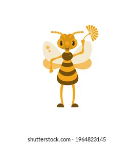 Bee with flower. Concept of successful honey extraction. Vector illustration. Flat design..