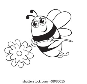 Bee with flower. Contour