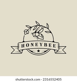 bee with flower logo line art vector illustration template icon graphic design. honey hive sign or symbol for fresh farm product from nature business concept