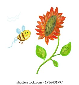 Bee and flower nice illustration for the greeting card or background. Vector graphic design