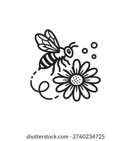 Bee With Flower Pollination Line Icon