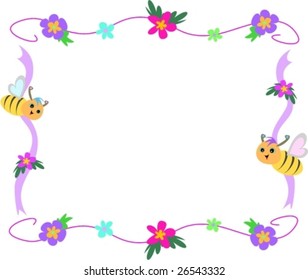 Bee Flower and Ribbon Frame Vector