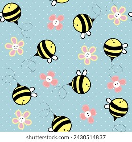 Bee and flower seamless pattern