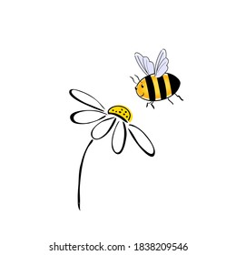 Bee Flower Simple Doodle Style Drawing Stock Vector (Royalty Free ...