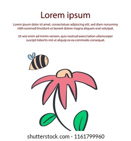 Bee and flower. Stylized bee and flower. Vector illustration.