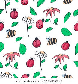 Bee and flower. Stylized bee and flower. Vector illustration.