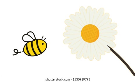 Bee and flower vector. bee cartoon. character design. white flower vector.