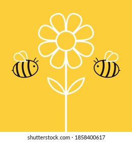 Biene und Blume, Vektorgrafik. Bienenkartoon. Zeichendesign. freier Platz für Text.