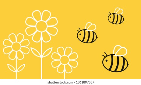 Biene und Blume, Vektorgrafik. Bienenkartoon. Zeichendesign. freier Platz für Text.