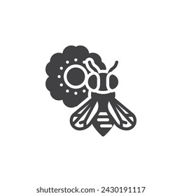 Bee and flower vector icon. filled flat sign for mobile concept and web design. Bees pollinating flowers glyph icon. Plant reproduction symbol, logo illustration. Vector graphics