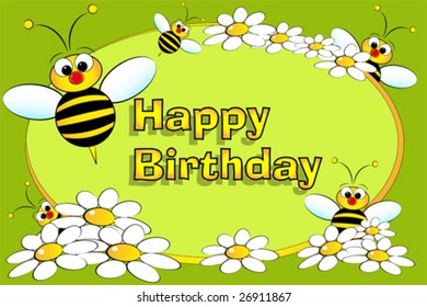 Bee Flowers Birthday Card Kids Stock Vector (Royalty Free) 26911867 ...