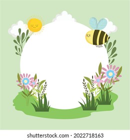 bee flowers cartoon empty badge