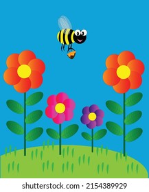 Abejas Y Flores Ilustran el arte vectorial.