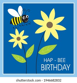 Bee and flowers illustration for birthday card